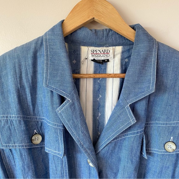 Vintage Denim Winter Trench Coat with Belt and Double Lining Cotton - Picture 3 of 8